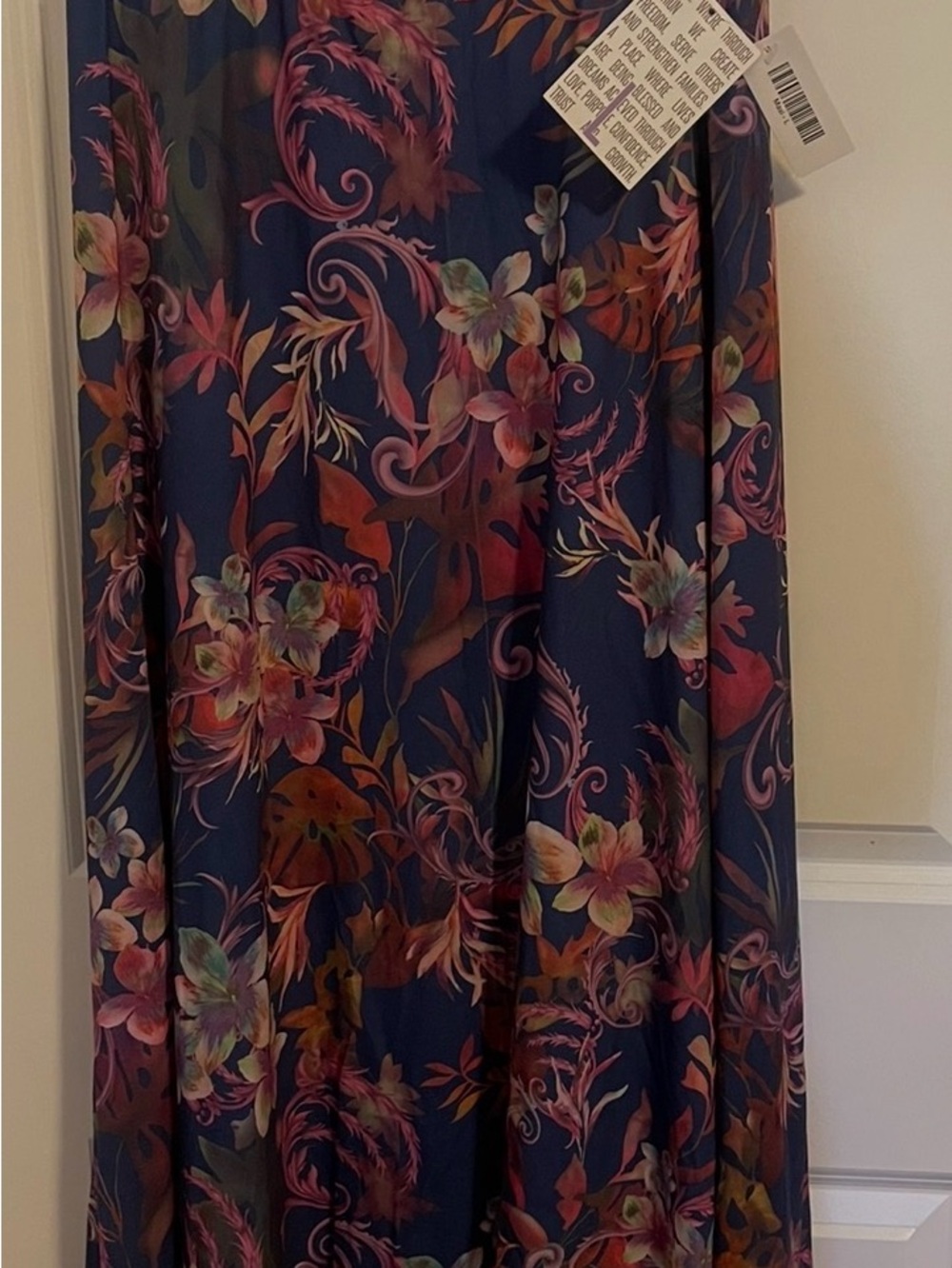 LuLaRoe Navy Maxi Skirt with Pink & Green Floral Print